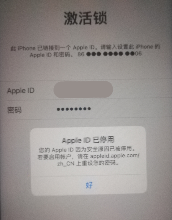 新龙镇苹果手机维修分享iPhone 12 出现提示“Apple ID 已停用”怎么办 